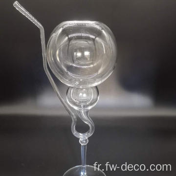 gobelet de verre à vin en forme de ballon personnalisé avec paille